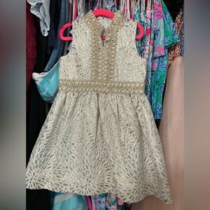 Girls EUC Lilly Pulitzer Gold Cream Sheath Dress Sleeveless Crew Neck Size 5